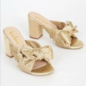Lulu's Gold Heeled Mules with Bow Detail